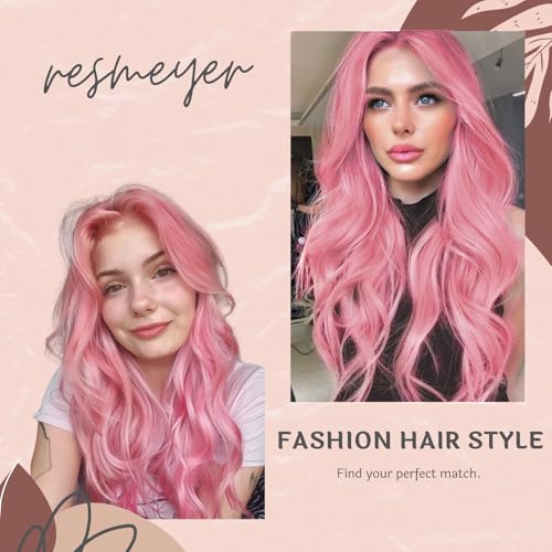 Long Pink Wig for Women 26 Inch Middle Part Wavy Women Charming Hair Realistic Natural Looking Synthetic Heat Resistant Fiber Wig for Daily Party Use - Image 6