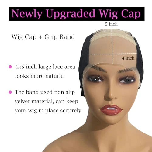 Lace Wig Grip Cap for Women 4x5 Transparent Lace Reusable Wig Caps, Wig Grip Band for Lace Front Wigs to Keep Wigs in Place, Adjustable Wig Cap with Grip Band Non Slip Cap (Black) - Image 2