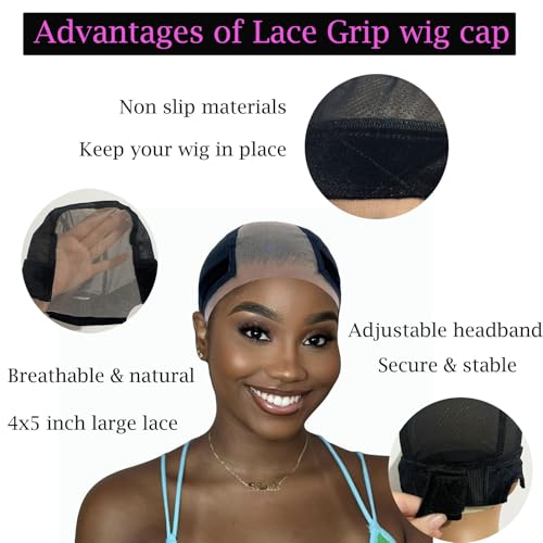 Lace Wig Grip Cap for Women 4x5 Transparent Lace Reusable Wig Caps, Wig Grip Band for Lace Front Wigs to Keep Wigs in Place, Adjustable Wig Cap with Grip Band Non Slip Cap (Black) - Image 4