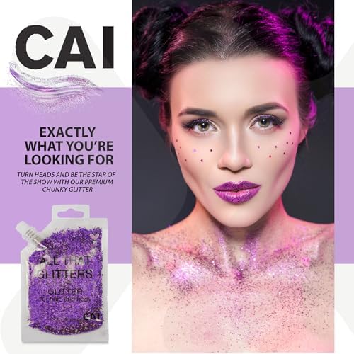 Body Glitter Gel- Face, Body & Hair (2 PK Silver/Violet) Chunky Iridescent Holograph Stars & Moon, 6 oz | Cosmetic-Grade Makeup, Apply Without Glue, Easy to Take Off & Keep Skin Clean - for Raves - Image 4