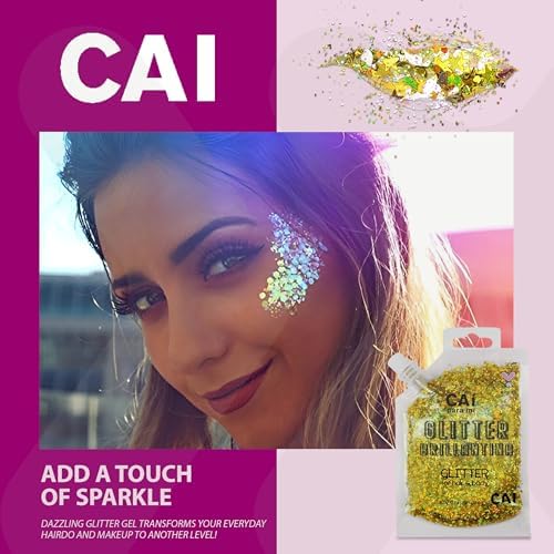 Body Glitter Gel- Face, Body & Hair (2 PK Silver/Violet) Chunky Iridescent Holograph Stars & Moon, 6 oz | Cosmetic-Grade Makeup, Apply Without Glue, Easy to Take Off & Keep Skin Clean - for Raves - Image 5