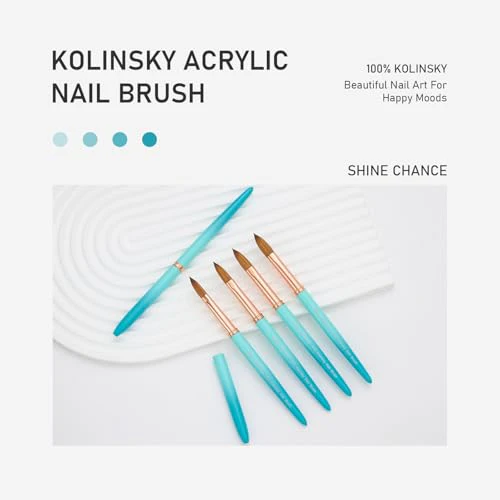 Acrylic Nail Brush Size 10, 100% Pure Kolinsky Nail Brush for Acrylic Application, Professional Nail Extension Manicure Tool Nail Drawing Pen for DIY Home Salon(Cyan) - Image 3
