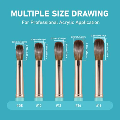 Acrylic Nail Brush Size 10, 100% Pure Kolinsky Nail Brush for Acrylic Application, Professional Nail Extension Manicure Tool Nail Drawing Pen for DIY Home Salon(Cyan) - Image 4