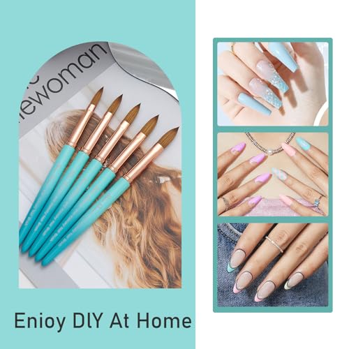 Acrylic Nail Brush Size 10, 100% Pure Kolinsky Nail Brush for Acrylic Application, Professional Nail Extension Manicure Tool Nail Drawing Pen for DIY Home Salon(Cyan) - Image 5