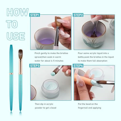 Acrylic Nail Brush Size 10, 100% Pure Kolinsky Nail Brush for Acrylic Application, Professional Nail Extension Manicure Tool Nail Drawing Pen for DIY Home Salon(Cyan) - Image 7