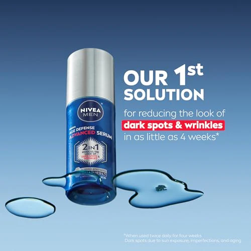 NIVEA MEN Age Defense Advanced Serum with Thiamidol (TM) and Hyaluronic Acid, Fast-Absorbing Face Serum Helps Reduce Look of Dark Spots, Fine Lines and Wrinkles, 1 Fl Oz Bottle - Image 2