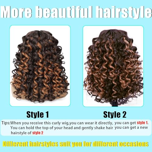 GKtineke-Curly-Wig-Highlights Big-Curly-Wigs-for-White-Black-Women 20 Inch- Long-Curly-Wig-with-Bangs Synthetic-Hair-Replacement-Wigs-for- Cosplay and Daily (Highlight) - Image 5