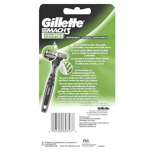 Gillette Mach3 Sensitive Razors for Men, Men’s Disposable Razors, Pivoting Head for Close and Comfortable Shave, 7 Count - Image 9