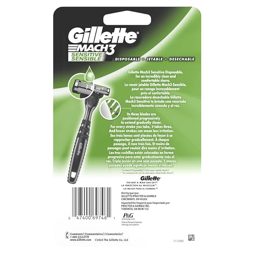 Gillette Mach3 Sensitive Razors for Men, Men’s Disposable Razors, Pivoting Head for Close and Comfortable Shave, 10 Count - Image 10