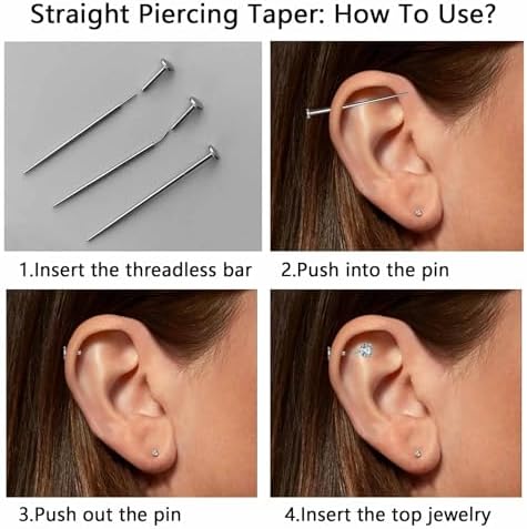 G23 Titanium Threadless Piercing Taper 16G/18G/20G Flat Back Earring Applicator Tool Insertion Pin for Push In Nose Lip Ear Tragus Helix Body Piercing Jewelry Stretcher Assistant Tool - Image 2