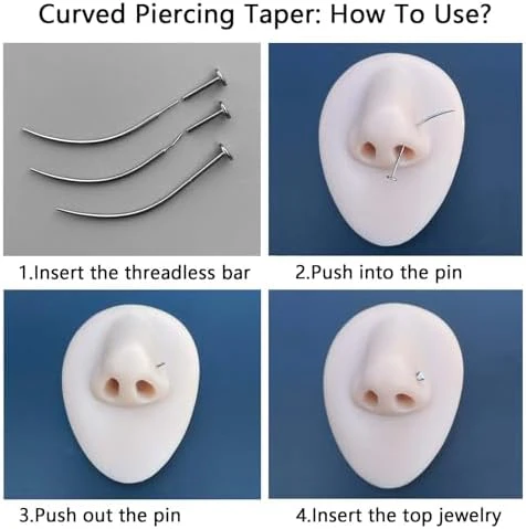 G23 Titanium Threadless Piercing Taper 16G/18G/20G Flat Back Earring Applicator Tool Insertion Pin for Push In Nose Lip Ear Tragus Helix Body Piercing Jewelry Stretcher Assistant Tool - Image 4