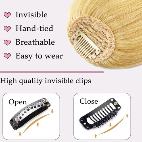 ORIGEN Clip in Bangs Real Human Hair Clip on Wispy Bangs Fringe with Temples Hairpieces Fake Front Bangs Extensions for Women Yellow Blonde Color - Image 3