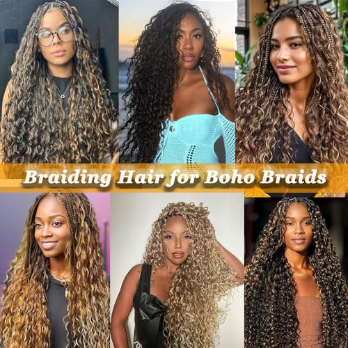 Human Braiding Hair Mix Synthetic Boho Hair for Braiding, 18 Inch Wet and Wavy Braiding Hair 2 Pcs Deep Wave Bulk Hair for Braiding Curly Bohemian Hair Extensions (P4/27, 20INCH) - Image 6