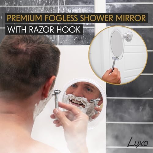 Luxo Shaving Mirror, Shower Mirror with a Razor Holder for Shaving with Powerful Suction Cup - Shatterproof Anti Fog Mirror for Shower (Clear) - Image 2
