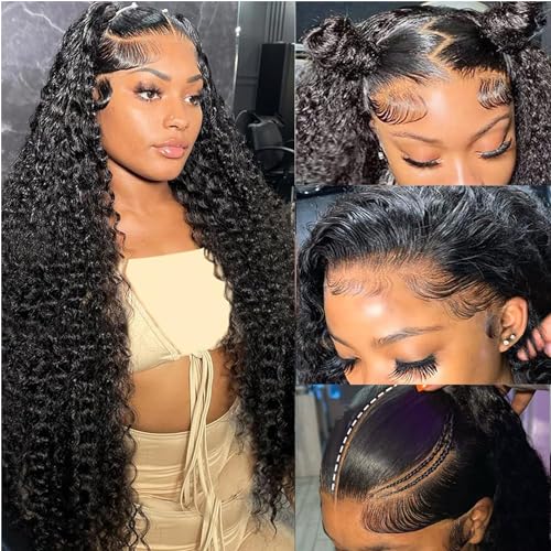 SODLIS 13x6 Deep Wave Lace Front Wigs Human Hair Pre PLucked 13x6 HD Lace Front Wigs Human Hair For Black Women Deep Curly Lace Front Wigs Human Hair Natural Color Glueless Wig(Natural Color,30 Inch)