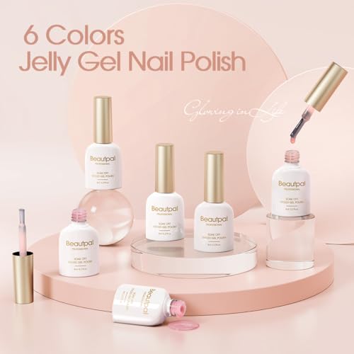 Beautpal Jelly Gel Polish Sheer Pink Crystal Transparent Milky White Nude Sheer Gel Nail Polish Kit for Salon Gel Manicure and Nail Art Collection Gift Set 8ML 6PCS - Image 6
