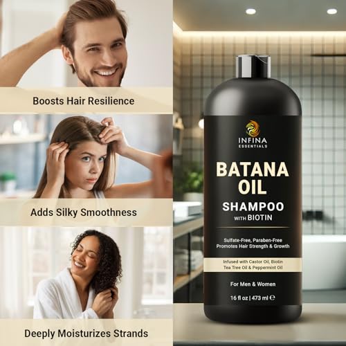 Batana Oil Shampoo with Biotin & Tea Tree Oil - Hair Growth & Thickening Shampoo for Men & Women - Sulfate Free, Promotes Hair Strength & Hydration, 16 fl oz - Image 3