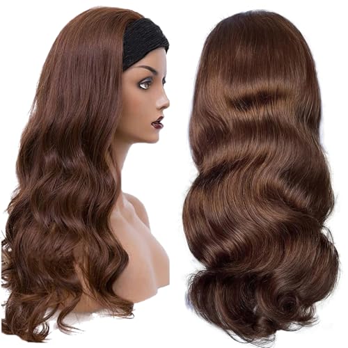 Headband Wig Human Hair Body Wave 26 Inch Chocolate Brown Glueless None Lace Front Wig Brazilian Virgin Human Hair Wigs Wear and Go Wigs for Black Women 150% Density Wigs - Image 3
