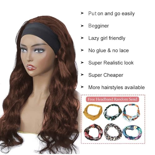 Headband Wig Human Hair Body Wave 26 Inch Chocolate Brown Glueless None Lace Front Wig Brazilian Virgin Human Hair Wigs Wear and Go Wigs for Black Women 150% Density Wigs - Image 5