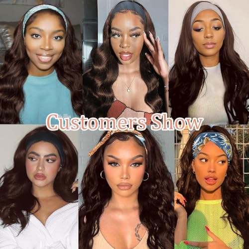 Headband Wig Human Hair Body Wave 26 Inch Chocolate Brown Glueless None Lace Front Wig Brazilian Virgin Human Hair Wigs Wear and Go Wigs for Black Women 150% Density Wigs - Image 6