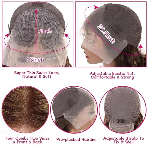 Highlight Ombre Lace Front Wig Human Hair 28Inch Honey Blonde Lace Front Wigs Human Hair 13x6 HD Lace Front Wig Human Hair 180% Density 4/27 Colored Straight Human Hair Pre Plucked with Baby Hair - Image 4