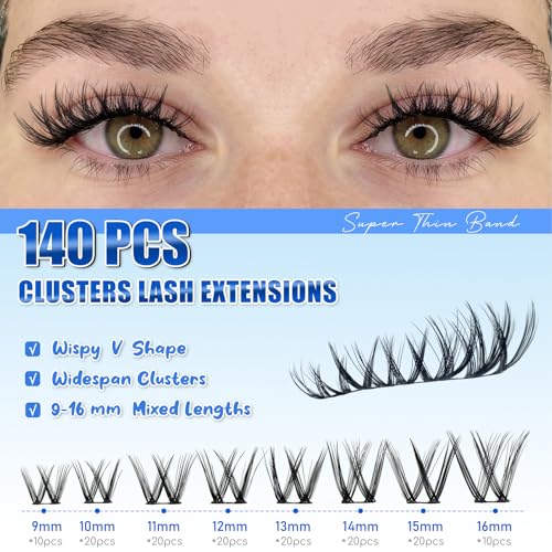 Lash Clusters Kit 9mm-16mm Eyelash Clusters C curl Lash Extension Kit Individual Lashes Cluster DIY Wispy Volume Lashes Natural Eye Lash Clusters False Mink Lash Trays with Lash Bond&Tweezers - Image 3