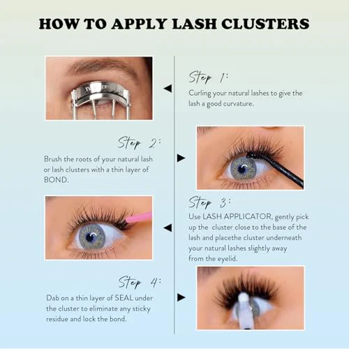 Lash Clusters Kit 9mm-16mm Eyelash Clusters C curl Lash Extension Kit Individual Lashes Cluster DIY Wispy Volume Lashes Natural Eye Lash Clusters False Mink Lash Trays with Lash Bond&Tweezers - Image 6