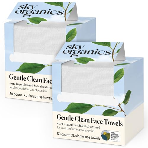 Sky Organics - Gentle Clean Face Towels (2-Pack) - 100 XL Single-Use Face Wipes - Ultra Soft & Dual Textured - Disposable Face Towel - Makeup Remover Wipes - Cruelty Free - Skin Care Tools - Self Care