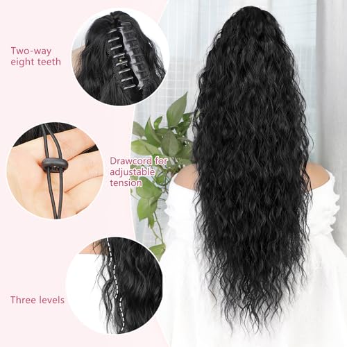 ALXNAN Claw Clip Ponytail,30 Inch Black Ponytail Extension for Women Synthetic Long Curly Wavy Clip in Ponytail Hair Extensions Synthetic Hairpiece for Daily Party Use - Image 4