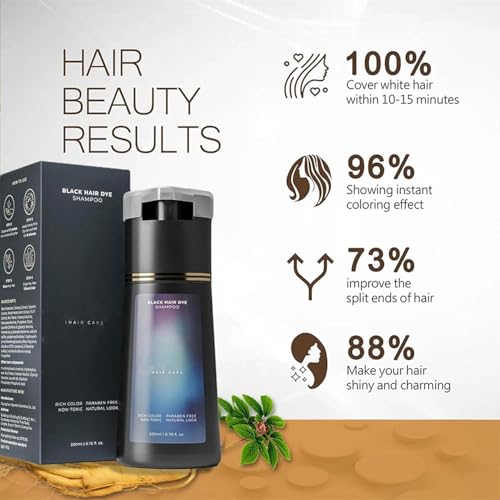 Polar Hair Dye Shampoo, Polar Hair Care Hair Dye Shampoo, Haircare Instant Dye Shampoo, Natural Hair Color Shampoo for Gray Hair Coverage, Suitable for Women & Men (Black) - Image 3
