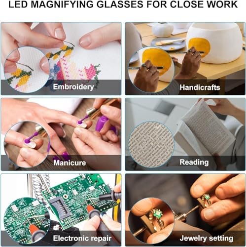 OKH 200% Magnifying Glass with Light, Rechargeable Lighted Magnifying Glass, Jewelry Magnifier with 2 LED Lights, Pink Magnifying Glasses for Close Work Reading Crafts Jewelry - Image 6
