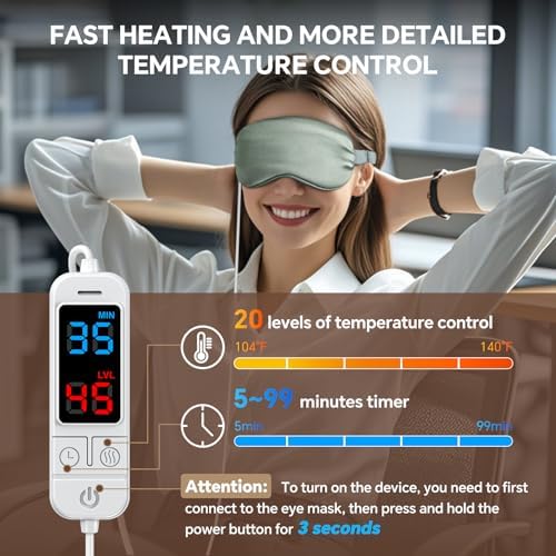Heated Eye Mask for MGD, Dry Eye Syndrome, Chalazion, Blepharitis, Stye Eye Treatment, 20 Precise Temperature Settings & 5 to 99 Minute Timer Control, Soothe Eye Discomfort, Gray - Image 2