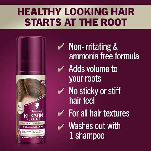 Schwarzkopf Keratin Color Root Temporary Hair Color Spray, Light Brown - Salon Inspired Temporary Hair Dye, for up 100% Gray Coverage and Thicker Looking Roots, Ammonia free - Image 3