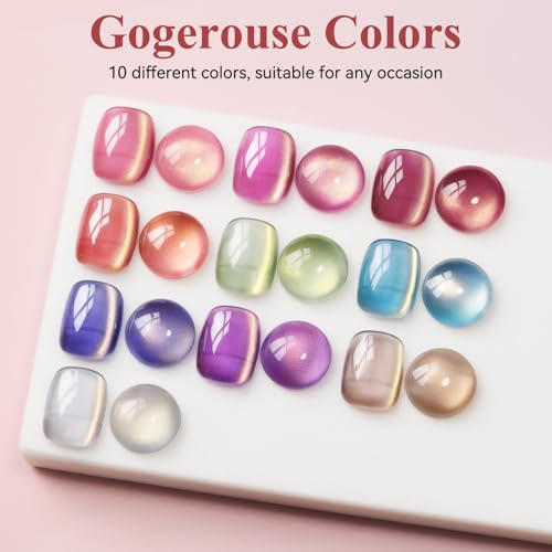 Cat Eye Gel Nail Polish Set-10 Colors with Magnet Cats Eye Gel Polish Silver Pink Blue Jelly Glass Effect Crystal Glitter Cateye UV Gel Kit Home Manicure DIY Nail Art - Image 2