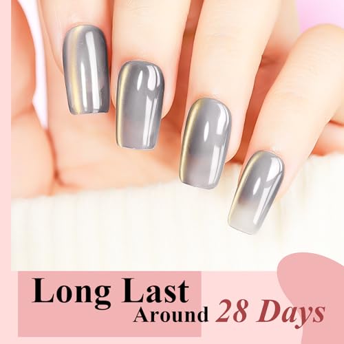 Cat Eye Gel Nail Polish Set-10 Colors with Magnet Cats Eye Gel Polish Silver Pink Blue Jelly Glass Effect Crystal Glitter Cateye UV Gel Kit Home Manicure DIY Nail Art - Image 5