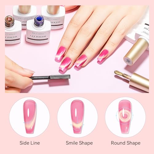 Cat Eye Gel Nail Polish Set-10 Colors with Magnet Cats Eye Gel Polish Silver Pink Blue Jelly Glass Effect Crystal Glitter Cateye UV Gel Kit Home Manicure DIY Nail Art - Image 6