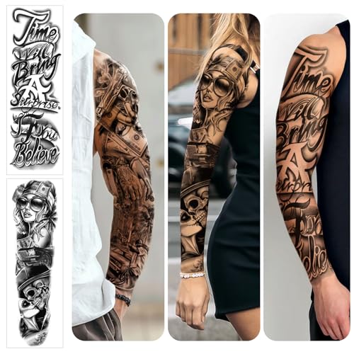 46 Large Chicano Temporary Tattoo for Men Women, Full Arm Day of the Dead Gangster Prisoner Fake Tattoos Mexico Cholas Lowriders Clown Tattoos, Tiny Cosplay Body Tattoos Stickers Realistic Adult Kid - Image 2