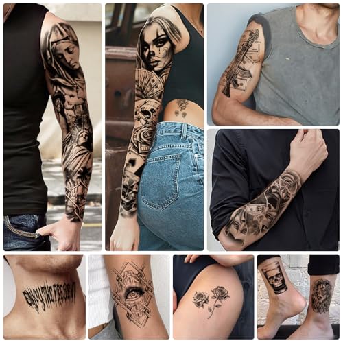 46 Large Chicano Temporary Tattoo for Men Women, Full Arm Day of the Dead Gangster Prisoner Fake Tattoos Mexico Cholas Lowriders Clown Tattoos, Tiny Cosplay Body Tattoos Stickers Realistic Adult Kid - Image 4