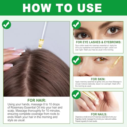 Rosemary Oil for Hair Growth 4.04 Fl Oz, Rosemary Essential Oil for Eyelashs, Eyebrows, Face, Skin Care, Body Massage, Aromatherapy, Hair Loss Treatment, Nourishes The Scalp, Improve Blood Circulation - Image 8