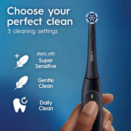 Oral-B iO Simple Clean Rechargeable Electric Powered Toothbrush, Night Black with 1 Gentle Care Brush Head and 1 Black Travel Case - Automatic Pressure Sensor to Protect Gums - 3 Modes - 2 Min Timer - Image 6