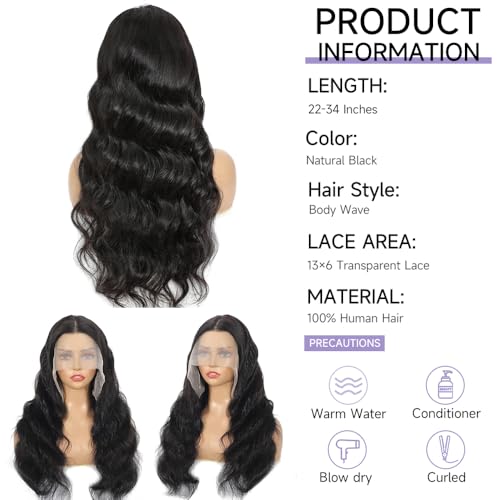 Body Wave Lace Front Wigs Human Hair Pre Plucked With Bleached Knots 200 Density HD Lace Frontal Human Hair Wig 13x6 Transparent Lace Front Wigs Human Hair With Baby Hair 28 Inch - Image 4