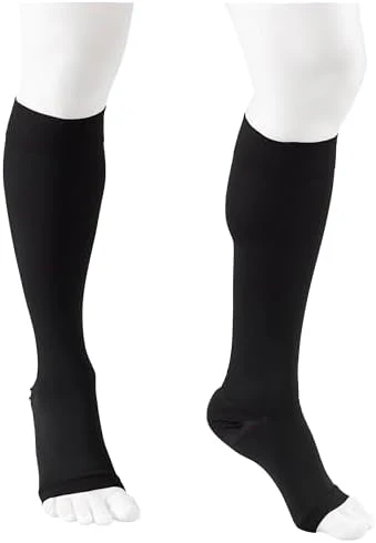 NuVein Medical Compression Stockings, 30-40 mmHg Support, Women & Men Knee Length, Open Toe, Black, 2X-Large