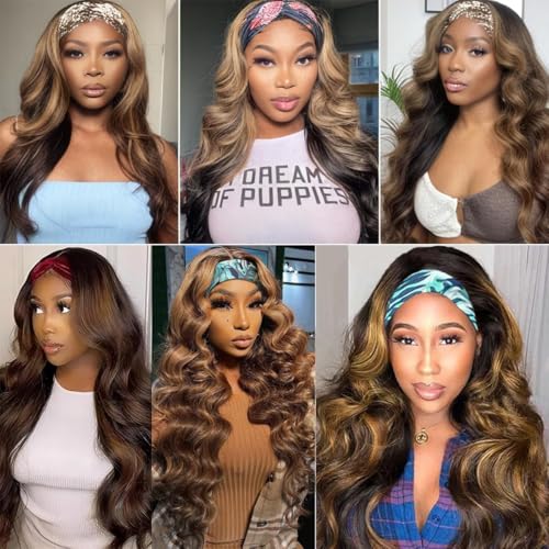 Headband Wig Human Hair Body Wave Headband Wigs for Black Women human hair Blonde Wig 4/27 Highlight Wear and Go Glueless Wig 100% Brazilian Virgin Human Hair Headband wig 150% Density(24inch) - Image 6