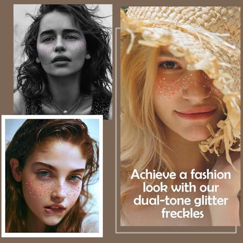 10 Pcs Purple-Silver Dual-Tone Glitter Freckles, Double Colors Glitter Face Tattoo, Waterproof Face Sparkle, Long-Lasting 48h Freckles for Women - Image 6
