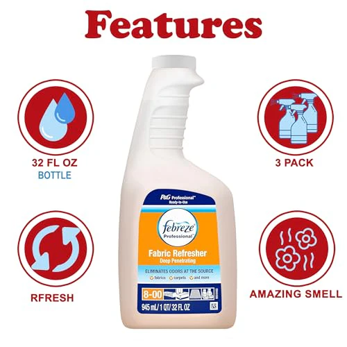 Febreze Professional Fabric Refresher Spray, 3 Pack, Deep Penetrating, Eliminates Odors with Light Fresh Scent, for All Fabrics, Upholstery, Bedding and More, 32 oz Each - Image 2