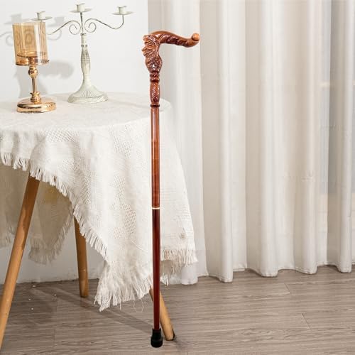 Hand Carved Wooden Walking Cane with Ergonomic Handle and Rubber Tip for Men and Women - Fashionable Unique Walking Stick for Seniors - 37 inch - Image 2