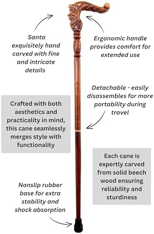 Hand Carved Wooden Walking Cane with Ergonomic Handle and Rubber Tip for Men and Women - Fashionable Unique Walking Stick for Seniors - 37 inch - Image 3