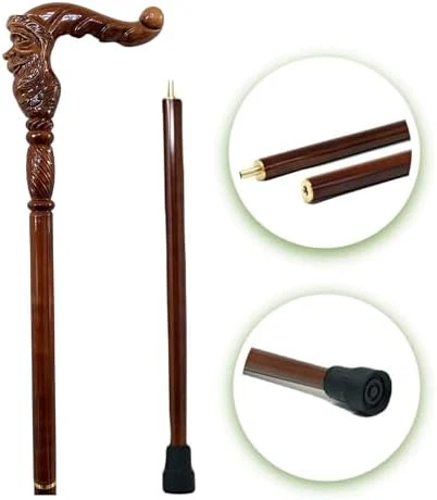 Hand Carved Wooden Walking Cane with Ergonomic Handle and Rubber Tip for Men and Women - Fashionable Unique Walking Stick for Seniors - 37 inch - Image 4