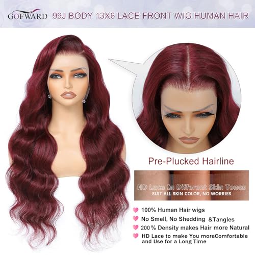 30 Inch 99j Burgundy 13x6 Body Wave Lace Front Wigs Human Hair 200% Density Glueless HD Transparent Lace Frontal Wigs Human Hair Pre Plucked With Baby Hair Burgundy Wine Red Human Hair Wigs For Women - Image 5