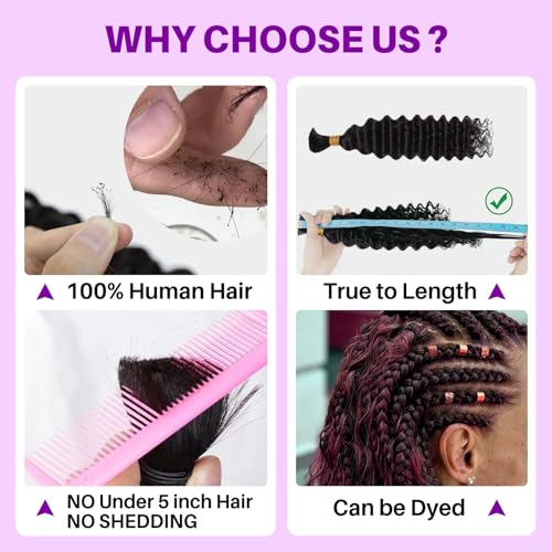 Human Braiding Hair for Boho Braids, Deep Wave Bulk Boho Braids Human Hair for Boho Knotless Braids Curly Bohemian Water Wave Braiding 70g 20 Inch Auburn Ginger (2 No Weft Bundles/Pack) - Image 4